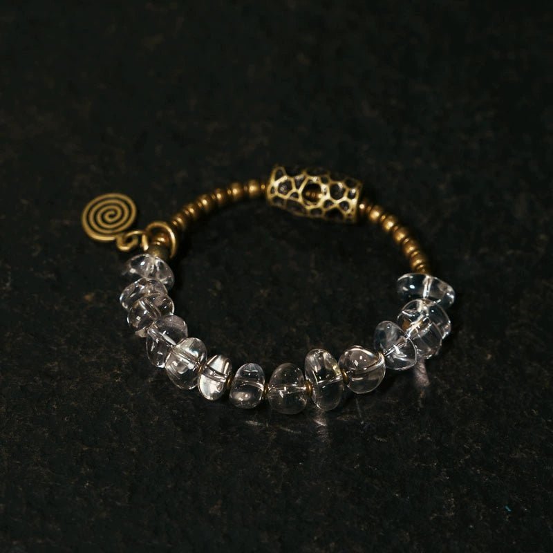 White Quartz & Brass Single-Strand Bracelet – Calm & Clarity for Women